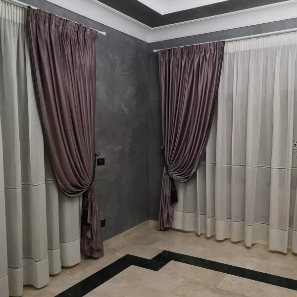 Draperie lila cu bandă decorativă pe margini - imagine 2